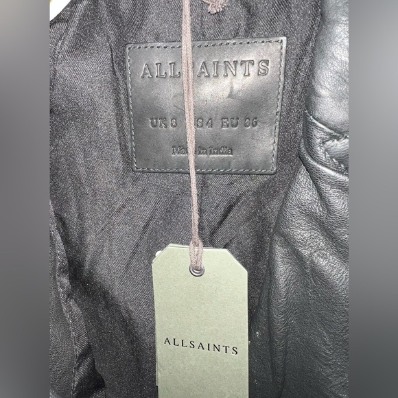 New AllSaints Cargo Distressed Leather Biker Jacket in Black Size 4 - Picture 4 of 7